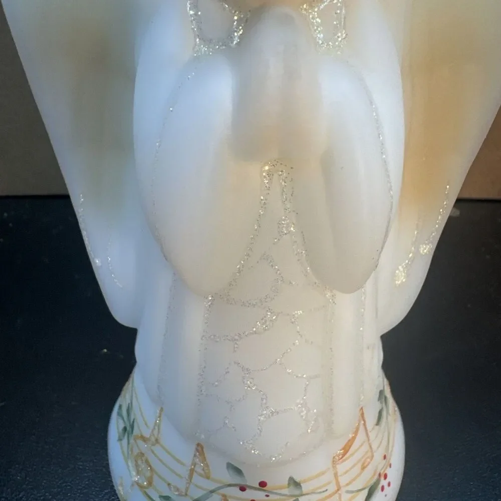 VTG Fenton Satin Glass Angel Bell Signed Numbered S. Fisher Music Notes #885